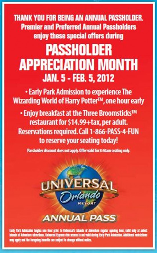 Los titulares de pases anuales Premier y Preferred de Universal Orlando obtienen entrada anticipada al parque del Mundo Mágico de Harry Potter en enero de 2012