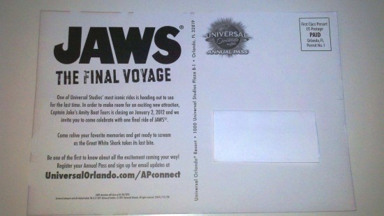 El área JAWS y Amity de Universal Studios Florida cerrará permanentemente el 2 de enero de 2012 (actualizado)